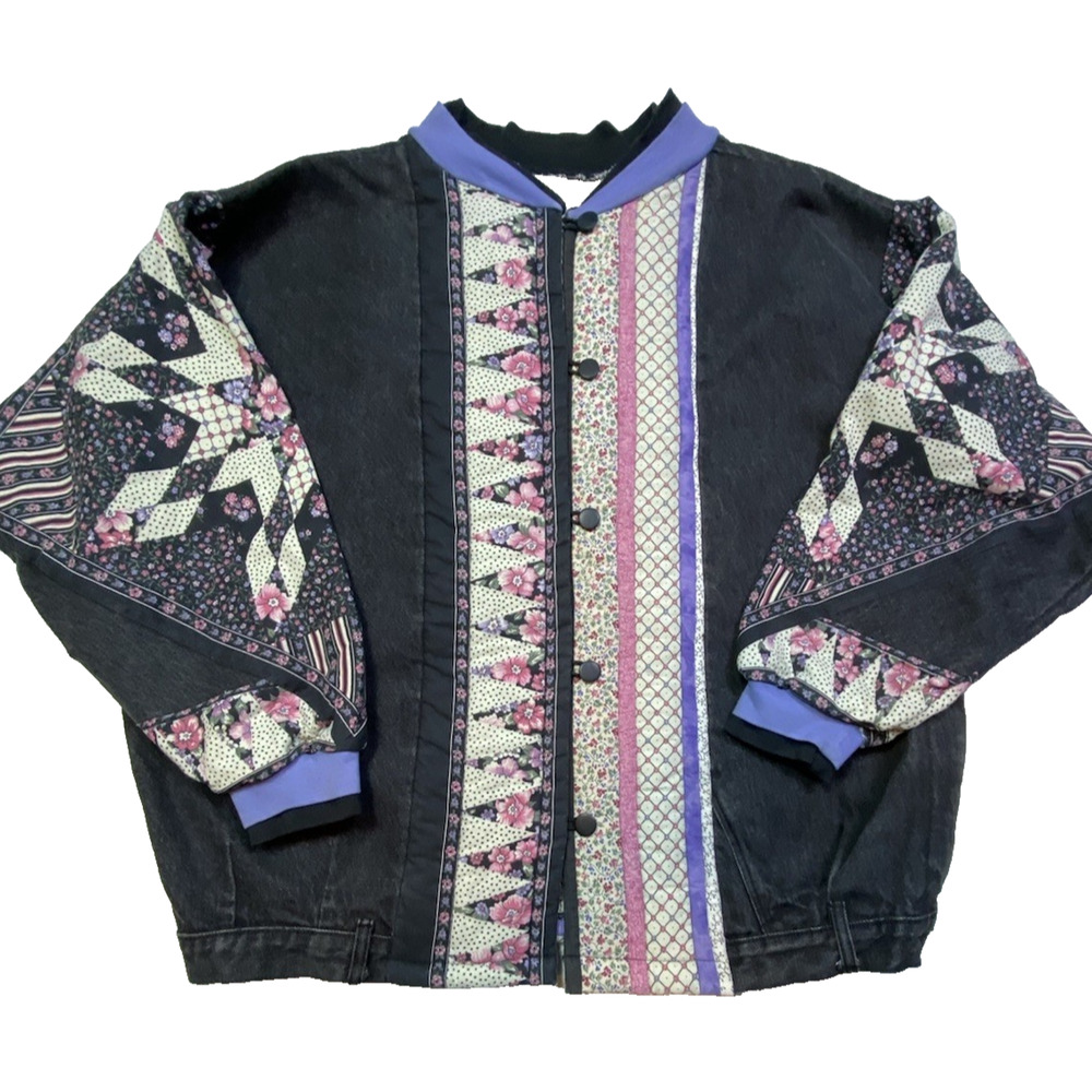 Vintage Patchwork Quilted Oversized Jacket Upcycled Made from Jeans Unique OOAK